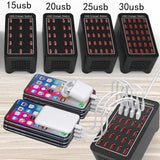 Stations de charge USB 10 15 20 25 30 60 Ports, Chargeur pour Téléphone et Tablettes Ignifuge