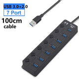Multiprise USB Hub 3.0 Recharge rapide 7 Port 5Gbps avec Câble Long