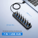 Multiprise USB Hub 3.0 Recharge rapide 7 Port 5Gbps avec Câble Long