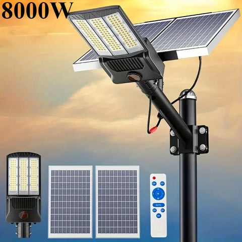 Lampe Solaire de Rue 8000W avec Détection de Mouvement – Éclairage Extérieur pour Parking, Jardin et Route