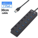 Multiprise USB Hub 3.0 Recharge rapide 7 Port 5Gbps avec Câble Long