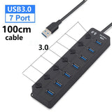 Multiprise USB Hub 3.0 Recharge rapide 7 Port 5Gbps avec Câble Long