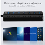 Multiprise USB Hub 3.0 Recharge rapide 7 Port 5Gbps avec Câble Long