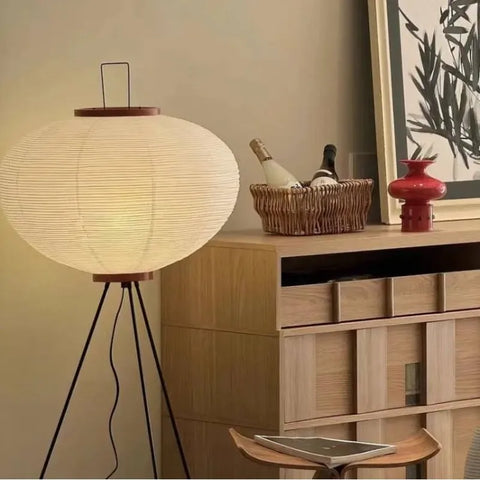 Lampadaire, lampe de table Japonaise Noguchi Akari en Papier de Riz – Style Wabi-Sabi, Design Vintage