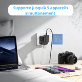 Adaptateur, Chargeur de voyage USB-A, USB-C Universel pour EU, US, UK, AU