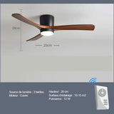 Ventilateur de Plafond Silencieux, Réversible en Bois avec Lumière et Télécommande - BORÉO