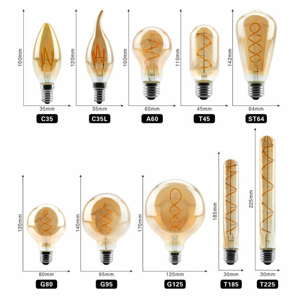 SageSunny Vintage Edison Ampoule E27 LED ST64, 4W Spirale Flexible Courbé  LED Filament E27 Ampoule Décorative Antique Blanc Chaud 2200K, 40W  Équivalent, Pour Café, Maison, Bars et Restaurant,lot de 3 : 
