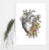 Floral Heart Anatomy Print - Flowery Brain