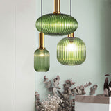 Suspension Colorée Vintage en Verre Strié et Laiton - MENELA