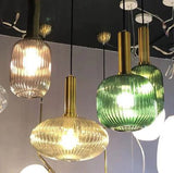 Suspension Colorée Vintage en Verre Strié et Laiton - MENELA