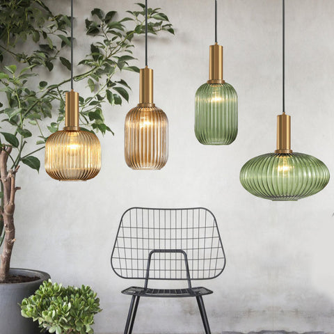 Colored Stained Glass and Brass Pendant - MENELA