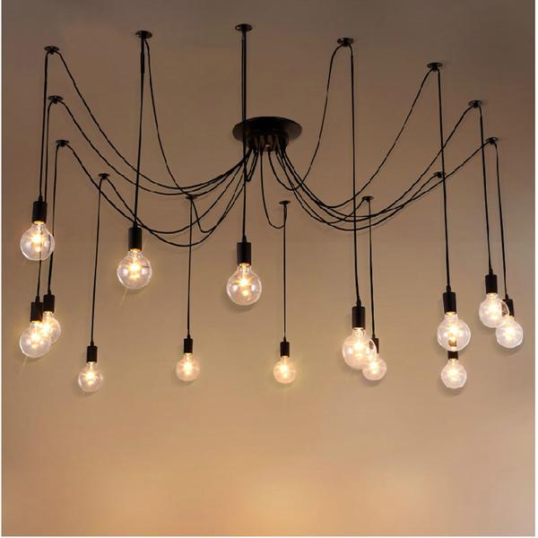 Suspension noire Lumière pour 6 ampoules E27 – Style vintage Suspension noire Lumière pour 6 ampoules E27 – Style vintage