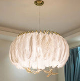 Modern Crystal and White Feather Pendant