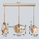 Suspension Nordique avec Trois Têtes en Verre de Couleur Clair/Cognac