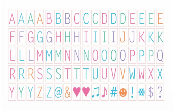Pack de 85 lettres et symboles de couleurs pour lightbox A4