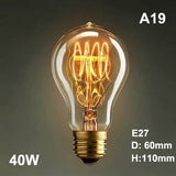 Ampoules Incandescentes Vintage Edison A19 Spiral G80 T10 T185 ST58 ST64 40W E27