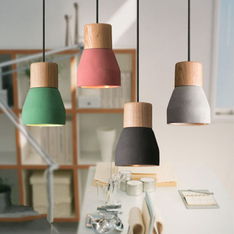 Suspensions Scandinaves en Ciment Rondes et Colorées en Bois E27 - KAJSA
