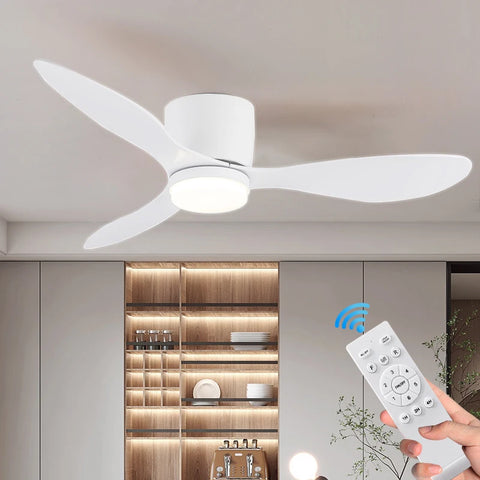 Ventilateur de Plafond Silencieux Blanc, Réversible avec Ampoule LED Ø105 et 132 cm - EXELIUM