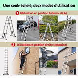 Échelle Télescopique 3,8 m Acier Inoxydable - Pliante Antidérapante