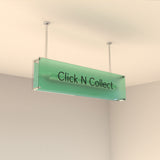 Enseigne lumineuse suspendue 80x20 cm avec néon Intégré, structure en acier. Finition givrée, Personnalisable sur mesure