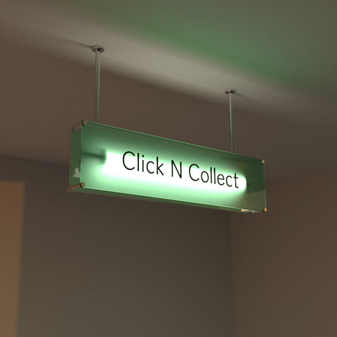 Enseigne lumineuse suspendue 80x20 cm avec néon Intégré, structure en acier. Finition givrée, Personnalisable sur mesure