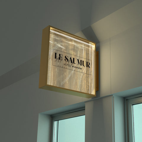 Enseigne drapeau lumineuse en acrylique avec texture ondulée Ø60 cm. Personnalisation sur mesure