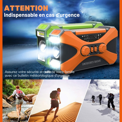 Radio d’urgence solaire 10000mAh – AM/FM/NOAA, lampe LED, chargeur USB