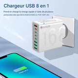 Chargeur Universel Multiports 150W - Charge Rapide 8 Ports pour Smartphone iPhone Samsung Xiaomi