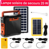 Kit d'Éclairage Solaire de Secours 25W - 3 Ampoules LED pour Camping et Urgences