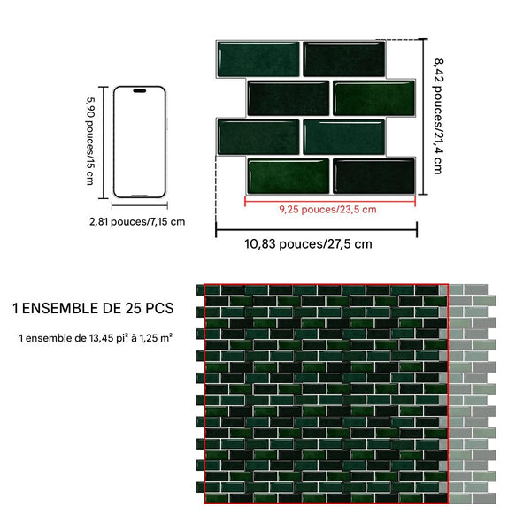 Papier Peint Auto-Adhésif Marbre Vert Foncé - Lot de 25 Pièces, Imperméable et Épais