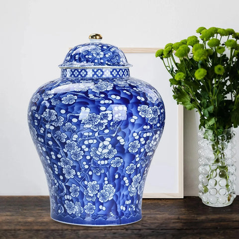 Vase Chinois en Céramique Bleue et Blanche