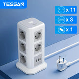 Multiprise Verticale avec 11 sorties + Ports 3 USB, Câble 200 cm, Prise EU
