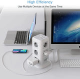 Multiprise Verticale avec 11 sorties + Ports 3 USB, Câble 200 cm, Prise EU