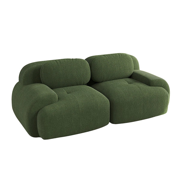 Canapé 2 Places en Velours Côtelé Vert Modulable et Combinable avec Accoudoirs pour le Salon