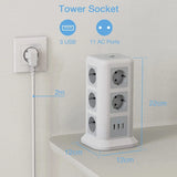 Multiprise Verticale avec 11 sorties + Ports 3 USB, Câble 200 cm, Prise EU