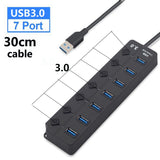 Multiprise USB Hub 3.0 Recharge rapide 7 Port 5Gbps avec Câble Long