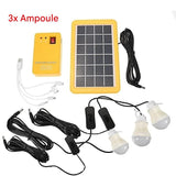 Kit d’éclairage solaire extérieur autonome – 3 ampoules LED, chargeur USB