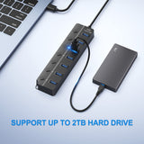 Multiprise USB Hub 3.0 Recharge rapide 7 Port 5Gbps avec Câble Long