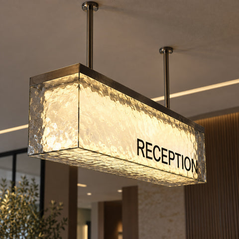 Caisson Lumineux Suspendu avec Texture "Givrée" pour Réception, Hall, Hôtel, Restaurant