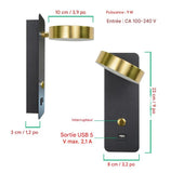 Applique Murale LED Moderne avec Interrupteur et Port USB – Éclairage Décoratif Intérieur 7W/9W