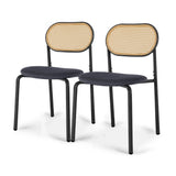Chaises Salle à Manger Rotin Naturel - Lot de 2 Chaises Design Scandinave avec Assise Rembourrée et Pieds Métal Réglables - 46,5x48x80,5cm