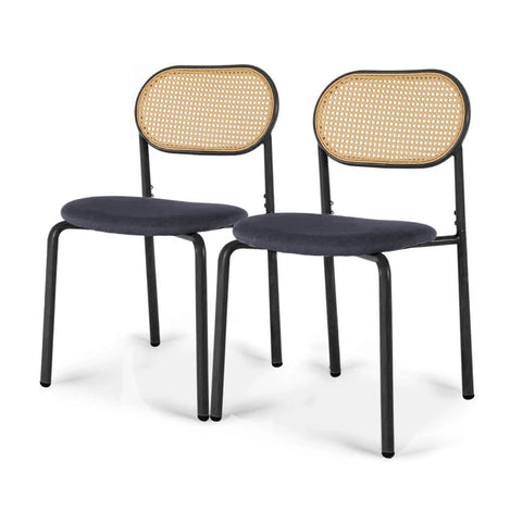 Chaises Salle à Manger Rotin Naturel - Lot de 2 Chaises Design Scandinave avec Assise Rembourrée et Pieds Métal Réglables - 46,5x48x80,5cm