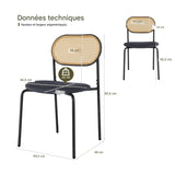 Chaises Salle à Manger Rotin Naturel - Lot de 2 Chaises Design Scandinave avec Assise Rembourrée et Pieds Métal Réglables - 46,5x48x80,5cm