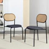 Chaises Salle à Manger Rotin Naturel - Lot de 2 Chaises Design Scandinave avec Assise Rembourrée et Pieds Métal Réglables - 46,5x48x80,5cm