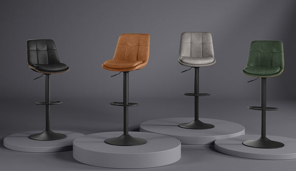 Tabourets de Bar Réglables Hauteur 62-84cm - Lot de 2 Sièges Pivotants avec Dossier et Repose-pieds