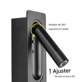 Lampe de Lecture, Applique Encastrable Murale LED Réglable - 90° & 350° - Lumière Chaude 3000K