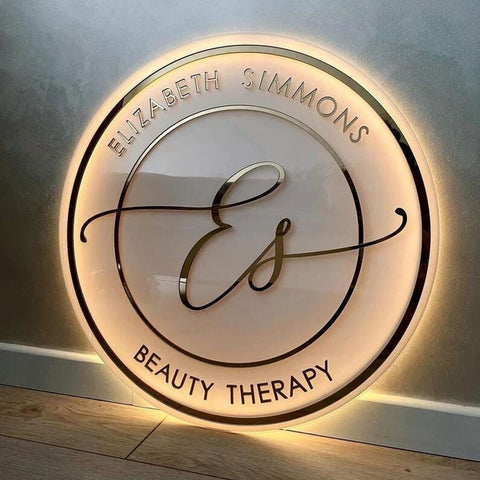 Enseigne Lumineuse Ronde finition Miroir Personnalisée avec votre Logo