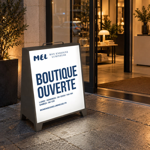 Customizable Double-Sided Sidewalk Sign Wireless Illuminated & Rechargeable - MEL01