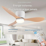 Ventilateur de plafond avec lumière en ABS 105 et 132 cm – Flux d’air puissant, télécommande et minuterie – Design moderne pour salon et chambre