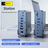 Station d'Accueil USB-C 15-en-1 Verticale - Hub Triple Moniteur 4K HD - Multiport pour Mac et PC
